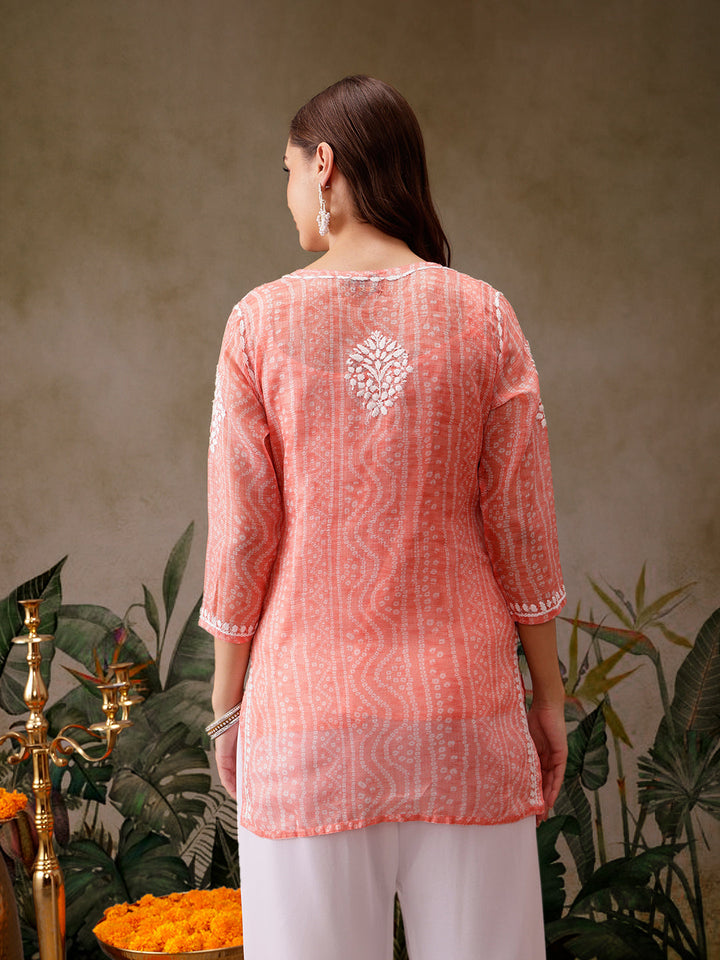 Peach Kota Lucknowi Chikankari Tunic With Inner Slip