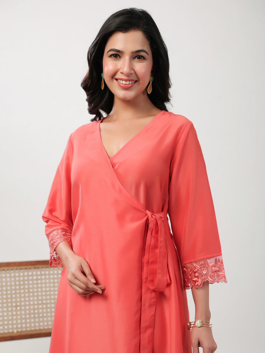 Peach-Muslin-Angrakha-2-Piece-Kurta-Set