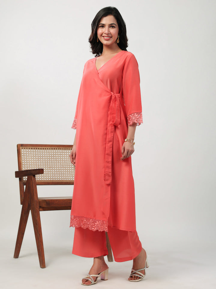 Peach-Muslin-Angrakha-2-Piece-Kurta-Set