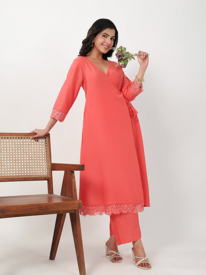 Peach-Muslin-Angrakha-2-Piece-Kurta-Set