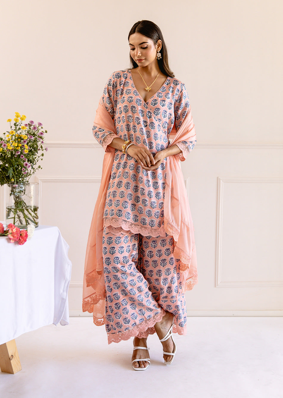 Peach-Muslin-Silk-Angrakha-Anarkali-Set