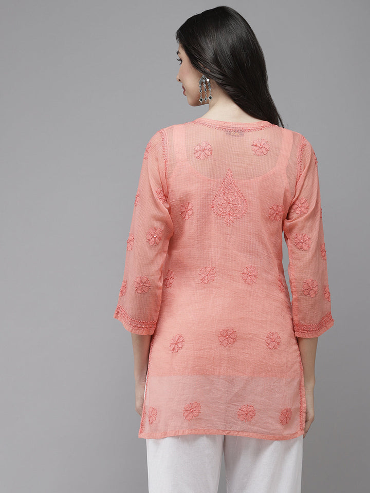 Peach Original Kota Chikankari Tunic With Slip