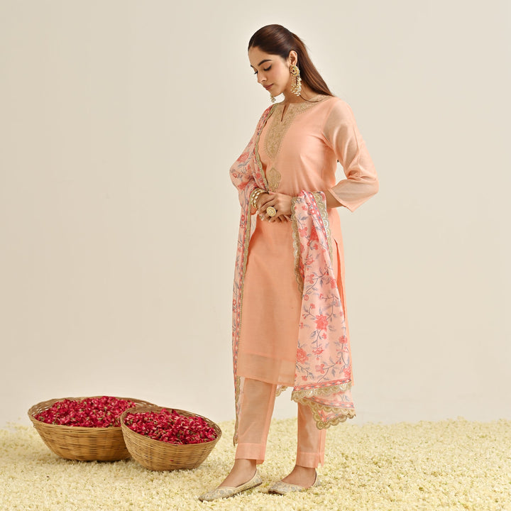 Peach-Poly-Chanderi-Yoke-Detail-Straight-3-Piece-Kurta-Set