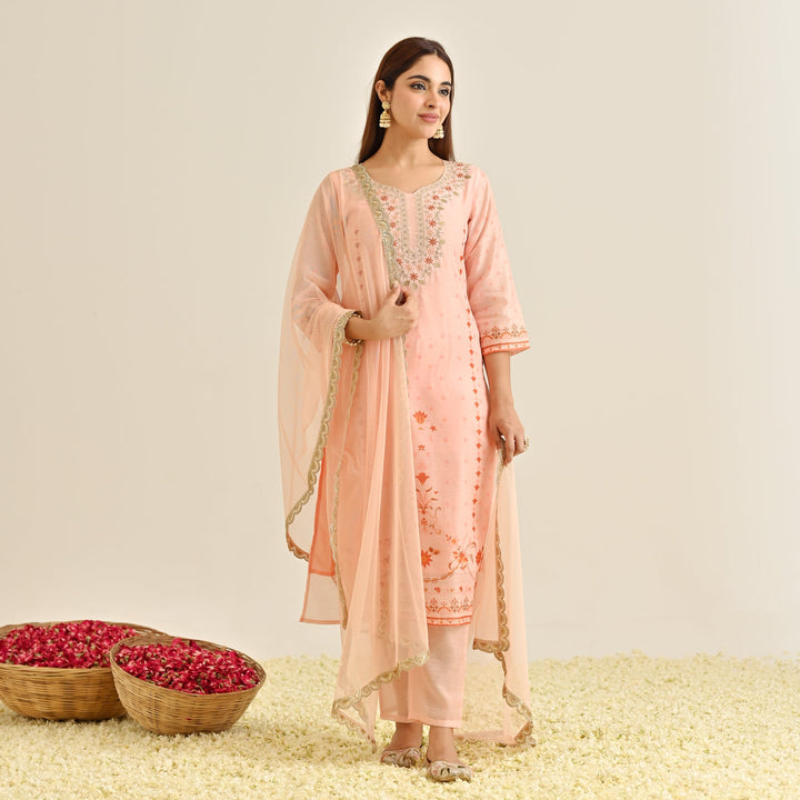 Peach-Poly-Chanderi-Yoke-Embroidery-3-Piece-Kurta-Set