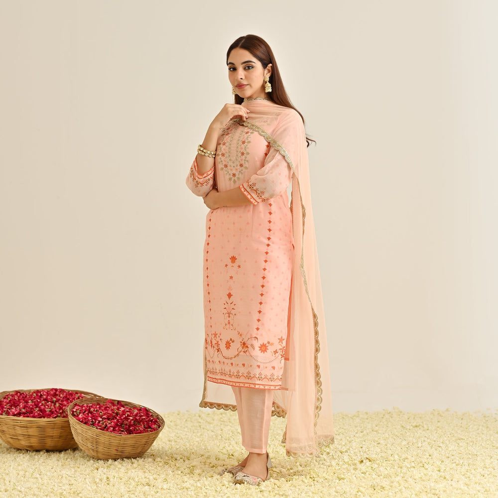 Peach-Poly-Chanderi-Yoke-Embroidery-3-Piece-Kurta-Set