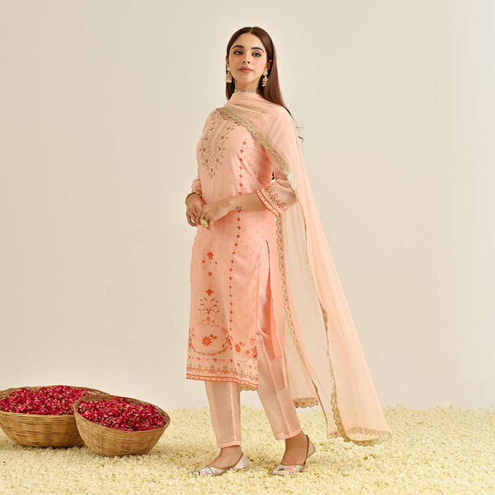 Peach-Poly-Chanderi-Yoke-Embroidery-3-Piece-Kurta-Set