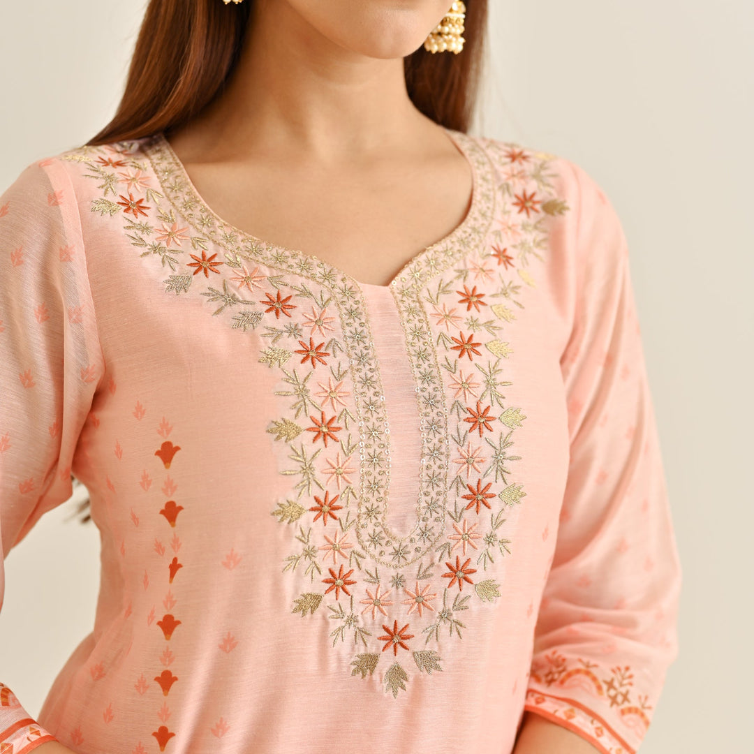 Peach-Poly-Chanderi-Yoke-Embroidery-3-Piece-Kurta-Set