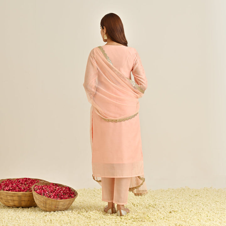 Peach-Poly-Chanderi-Yoke-Embroidery-3-Piece-Kurta-Set