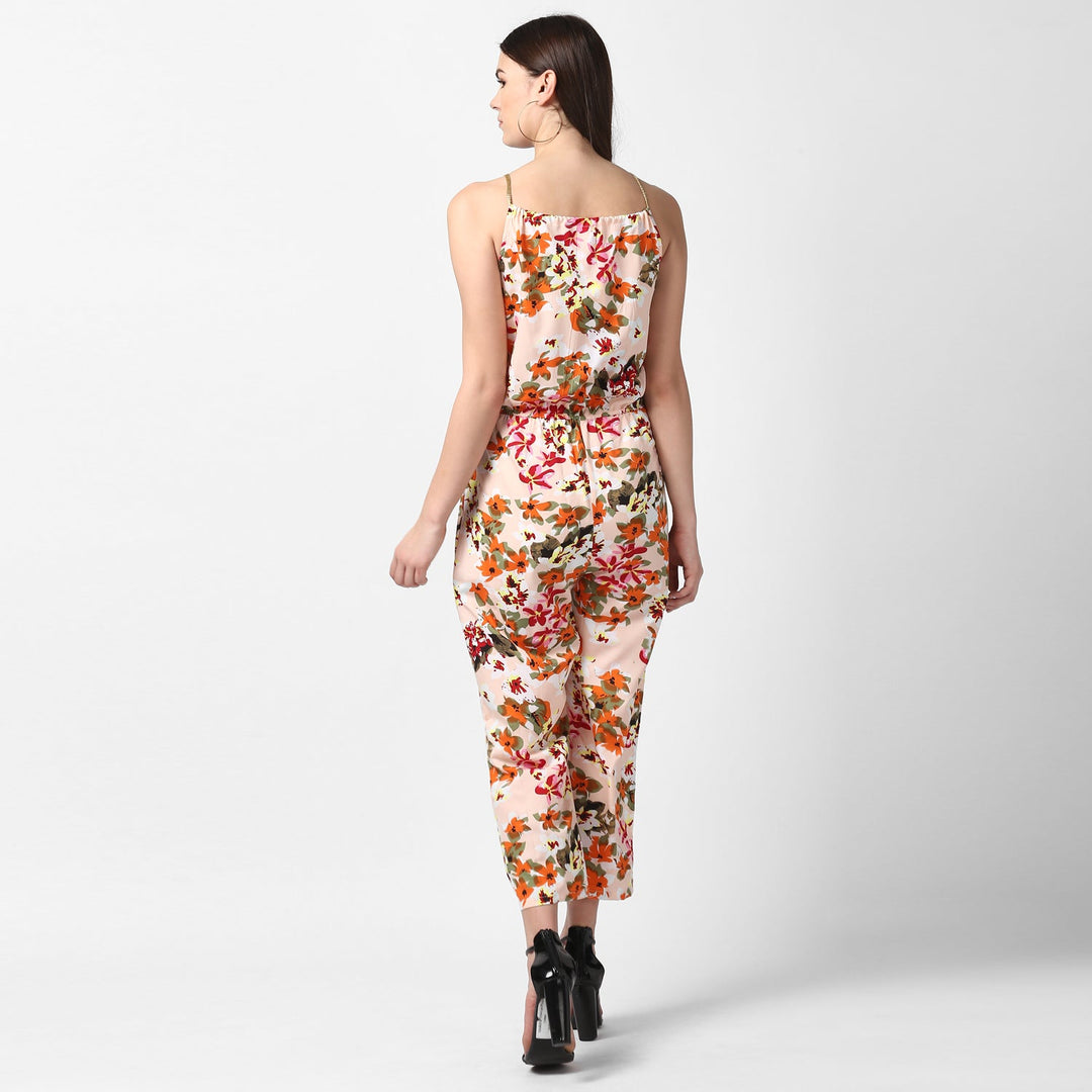 Peach-Polyester-Floral-Printed-Jumpsuit