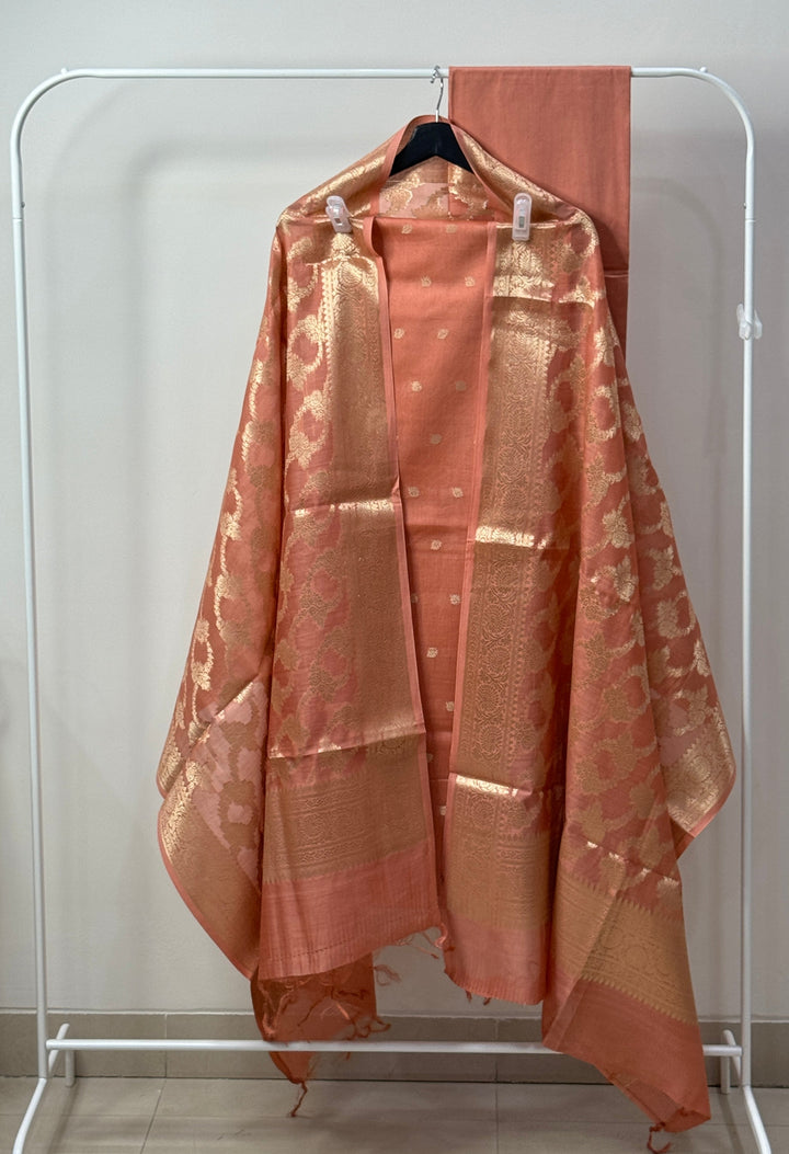 Peach-Pure-Chanderi-Silk-3-Piece-Kurta-Sets