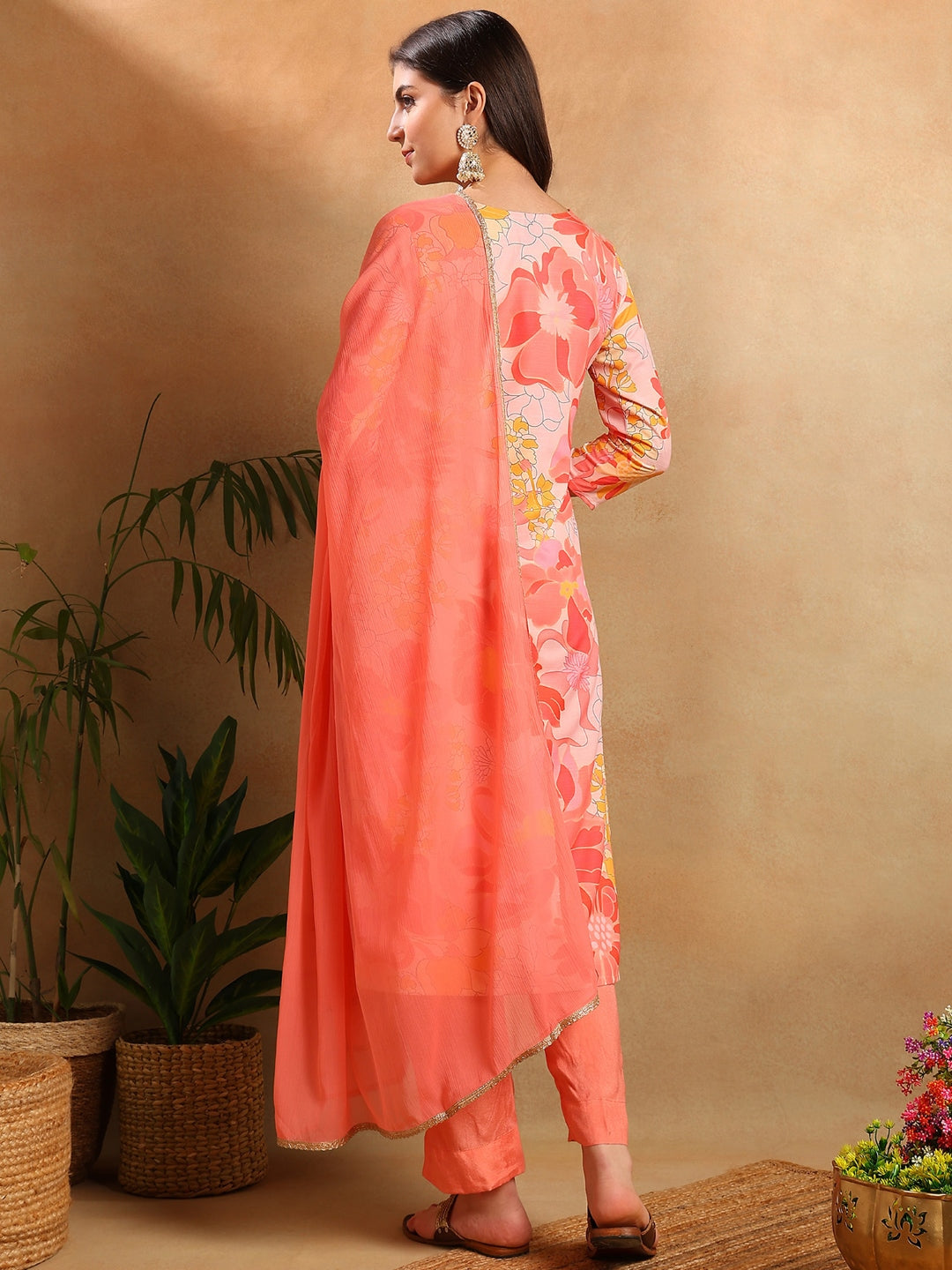 Peach-Rayon-Blend-Floral-Printed-Straight-3-Piece-Kurta-Set