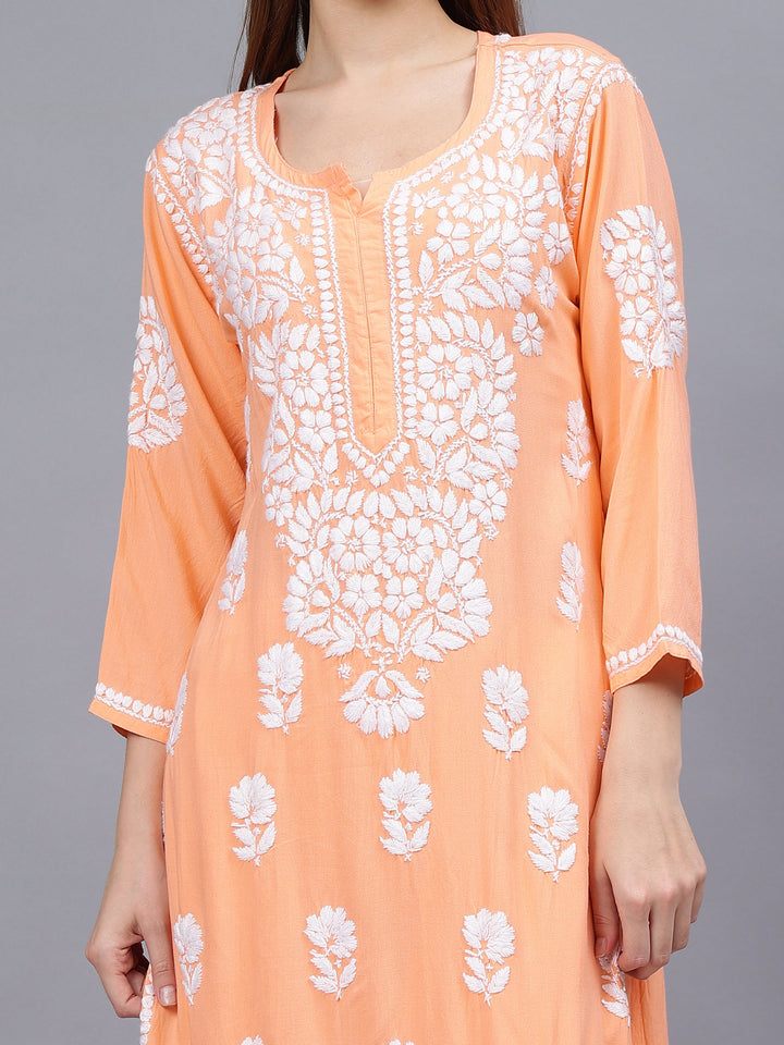 Peach-Rayon-Embroidered-Chikankari-2-Piece-Kurta-Set