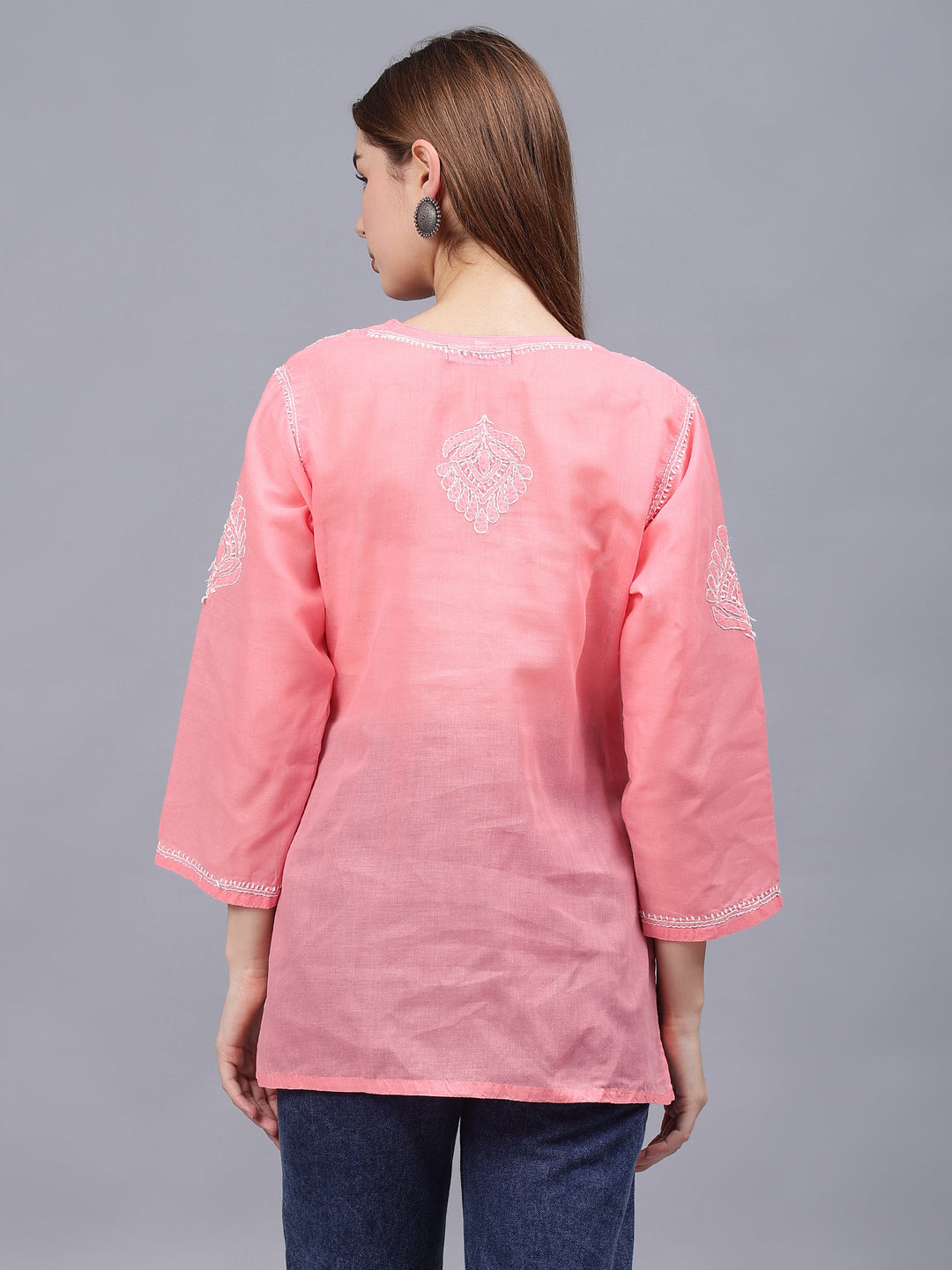 Peach-Terivoil-Cotton-Embroidered-Chikankari-Tunic