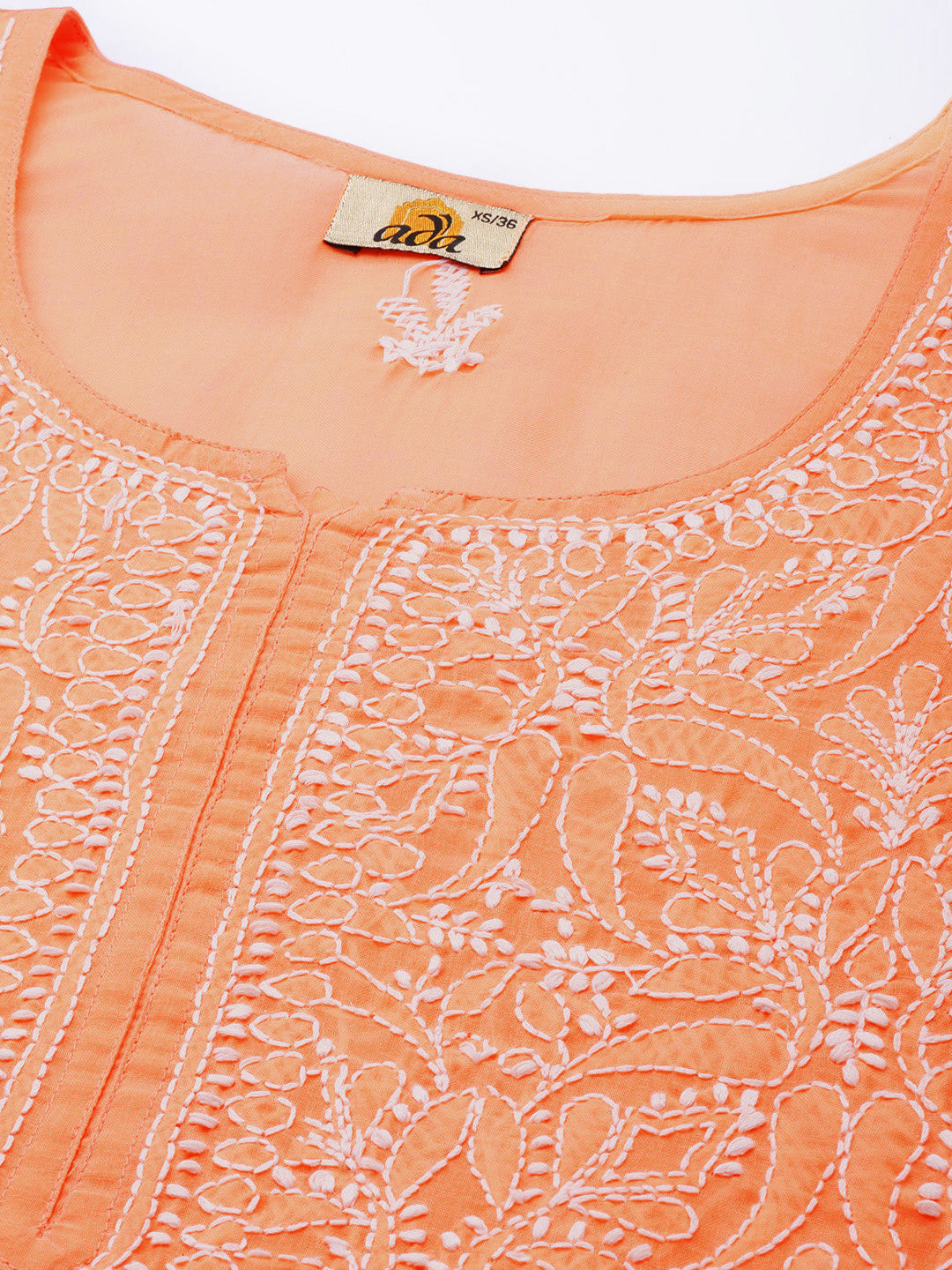 Peach & White Cotton Chikankari Tunic