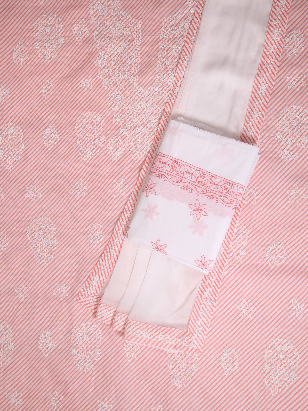 Peach-&-White-Cotton-Embroidered-Chikankari-Dress-Material