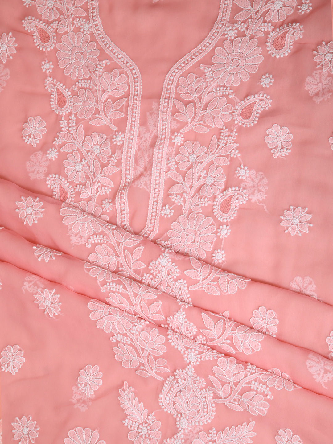 Peach-&-White-Georgette-Chikankari-Dress-Material