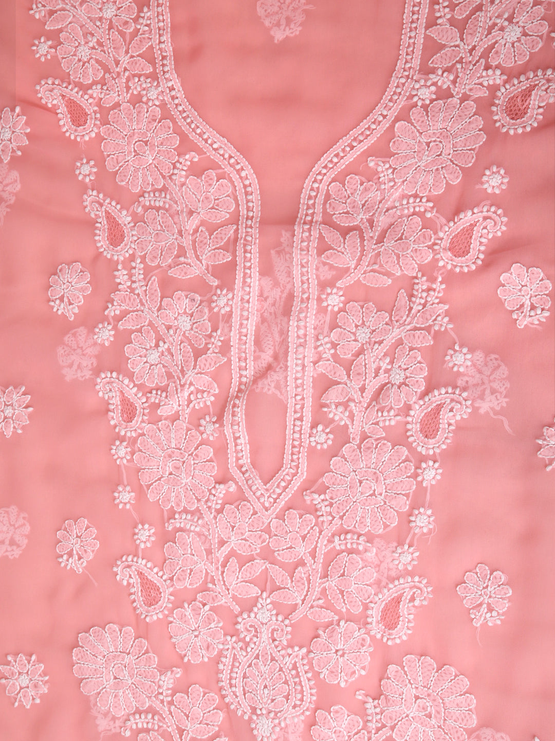 Peach-&-White-Georgette-Chikankari-Dress-Material