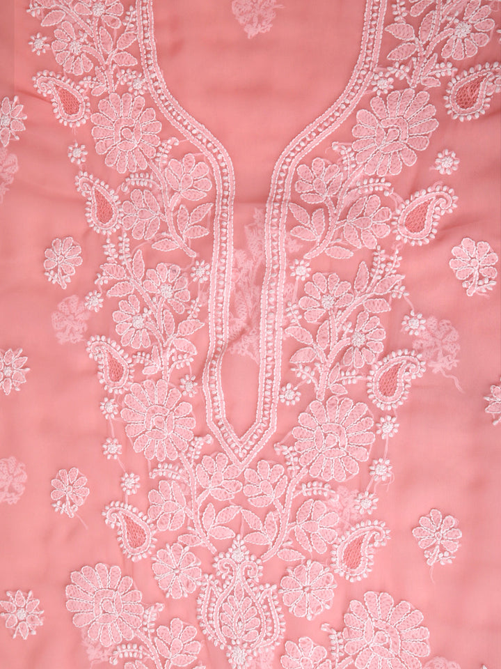 Peach-&-White-Georgette-Chikankari-Dress-Material