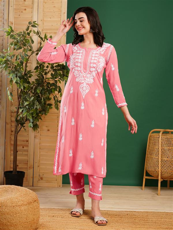 Peach-Cotton-Blend-Straight-2-Piece-Kurta-Sets
