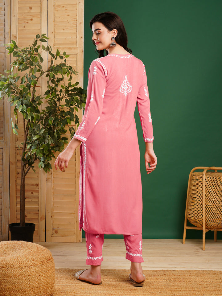 Peach-Cotton-Blend-Straight-2-Piece-Kurta-Sets