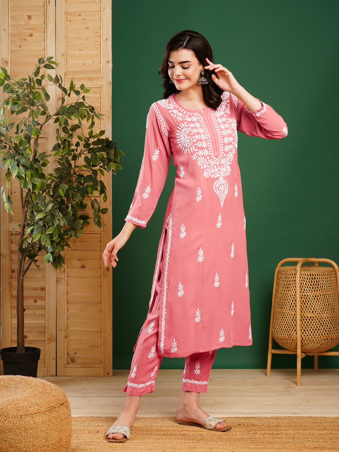 Peach-Cotton-Blend-Straight-2-Piece-Kurta-Sets