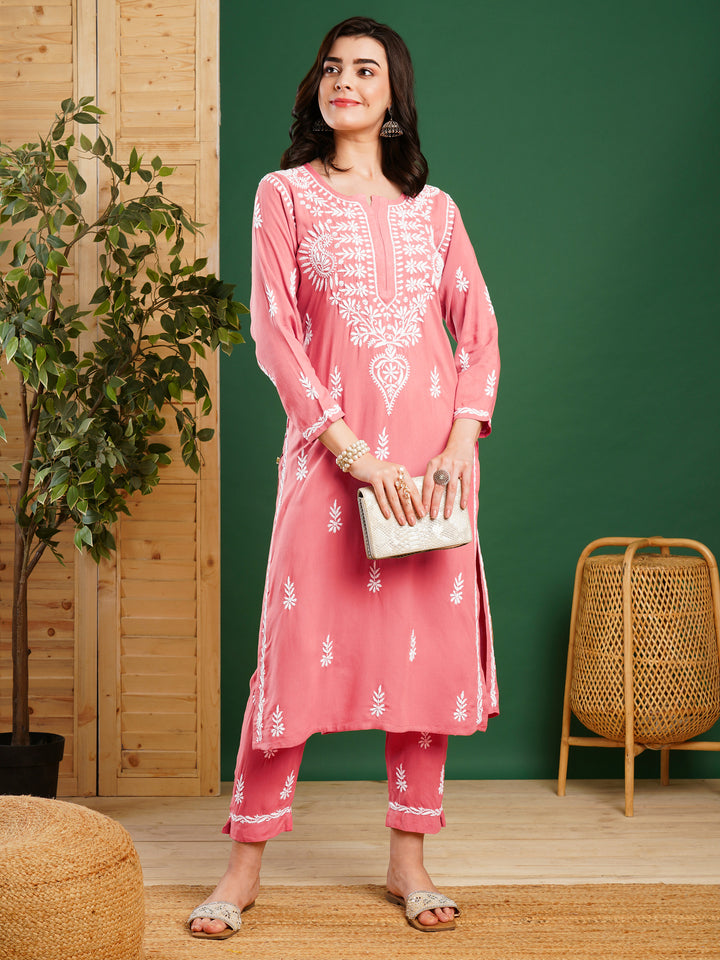 Peach-Cotton-Blend-Straight-2-Piece-Kurta-Sets
