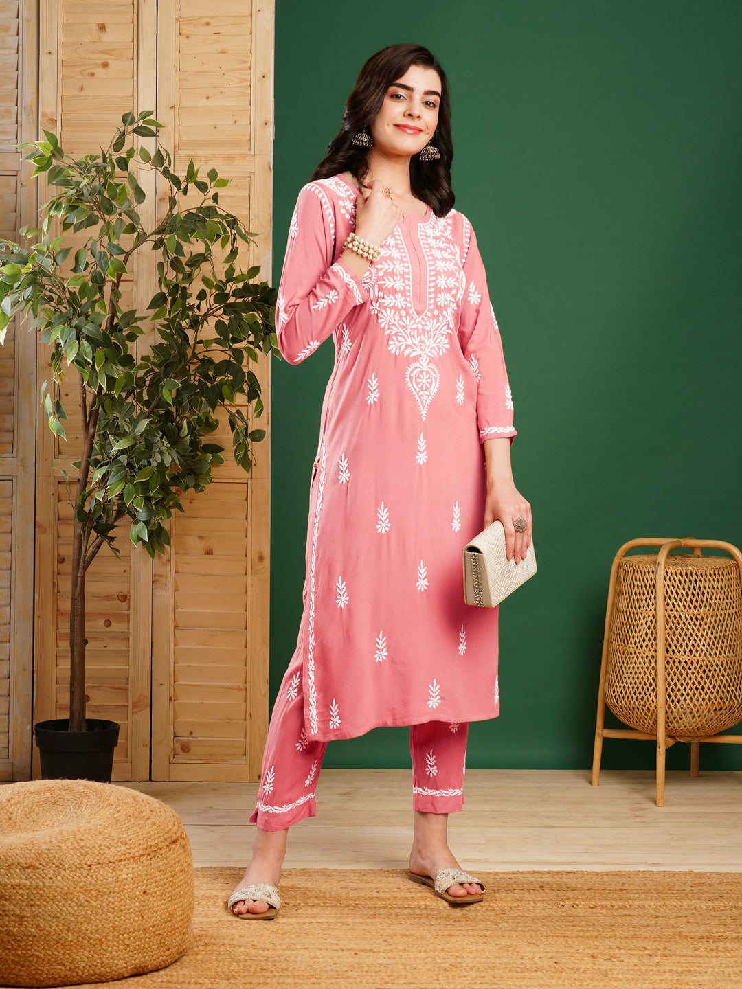 Peach-Cotton-Blend-Straight-2-Piece-Kurta-Sets
