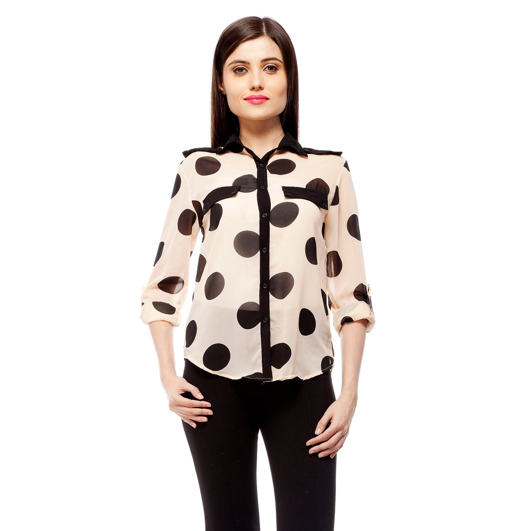 Peach-&-Black-Polyester-Polka-Shirt
