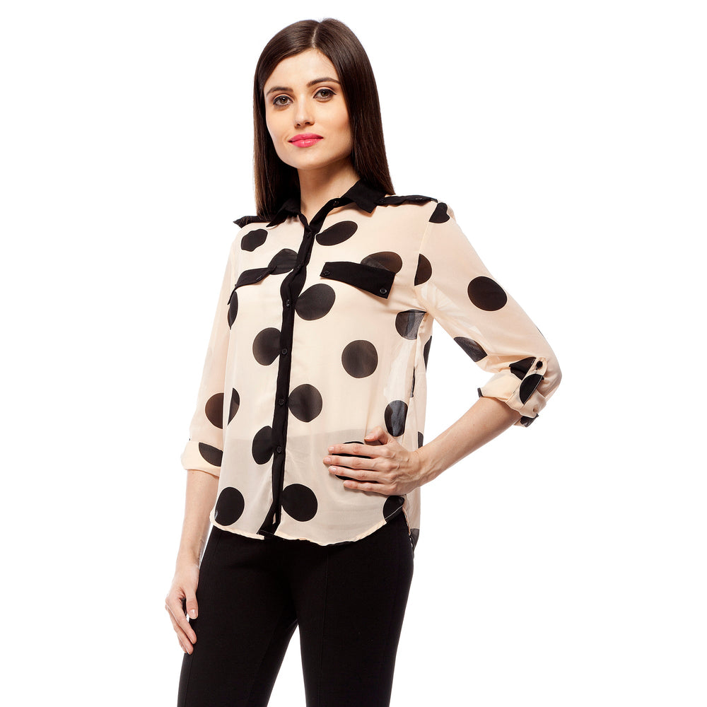Peach-&-Black-Polyester-Polka-Shirt
