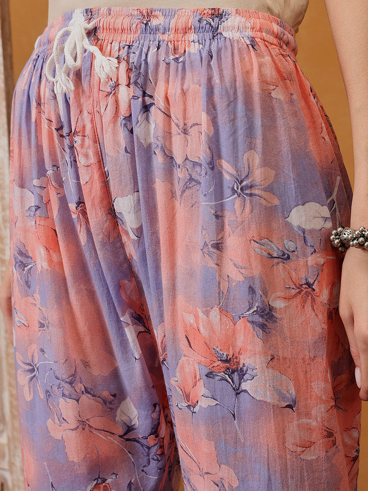 Peach-Cotton-Lucknowi-Chikankari-Printed-Kurta-Set
