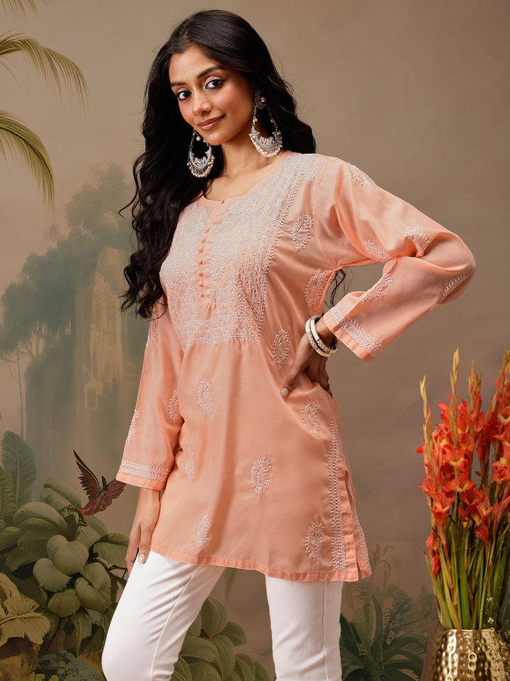 Peach Cotton 100% Original Chikankari Tunic Top