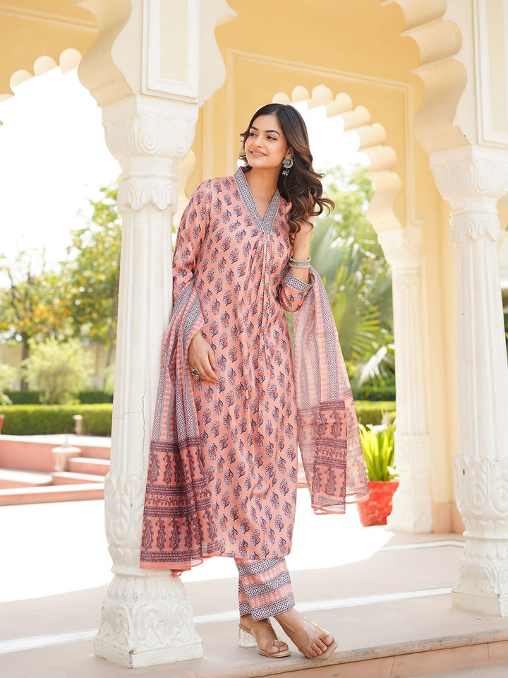 Peach-Rayon-Blend-Ethnic-Motifs-Printed-Straight-3-Piece-Kurta-Set