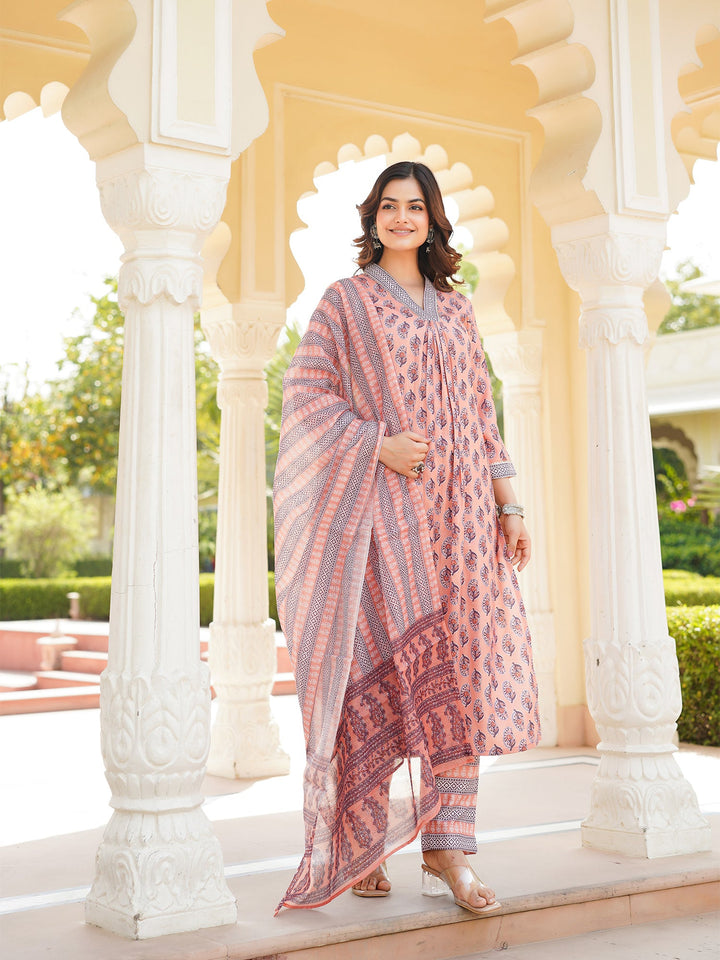 Peach-Rayon-Blend-Ethnic-Motifs-Printed-Straight-3-Piece-Kurta-Set
