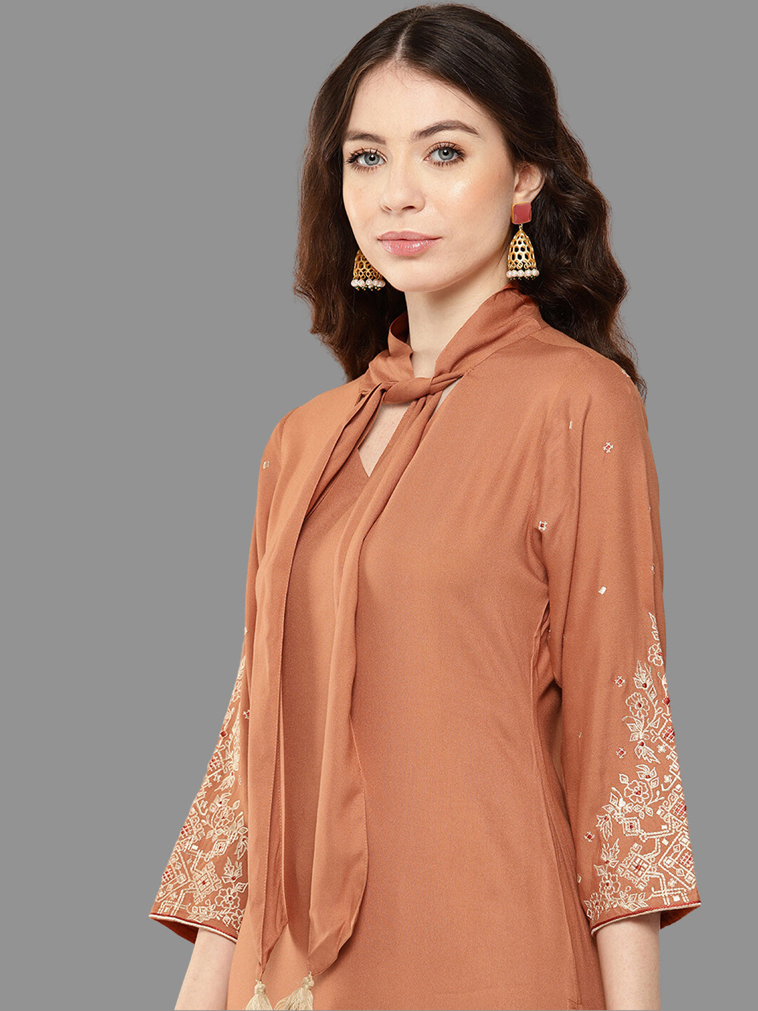 Peach Rayon Solid Straight Kurta