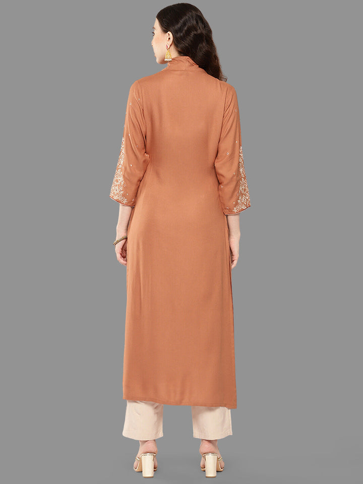 Peach Rayon Solid Straight Kurta