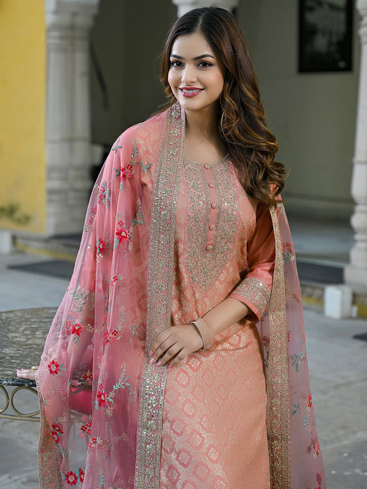 Peach-Silk-Blend-Solid-Woven-Design-3-Piece-Kurta-Set