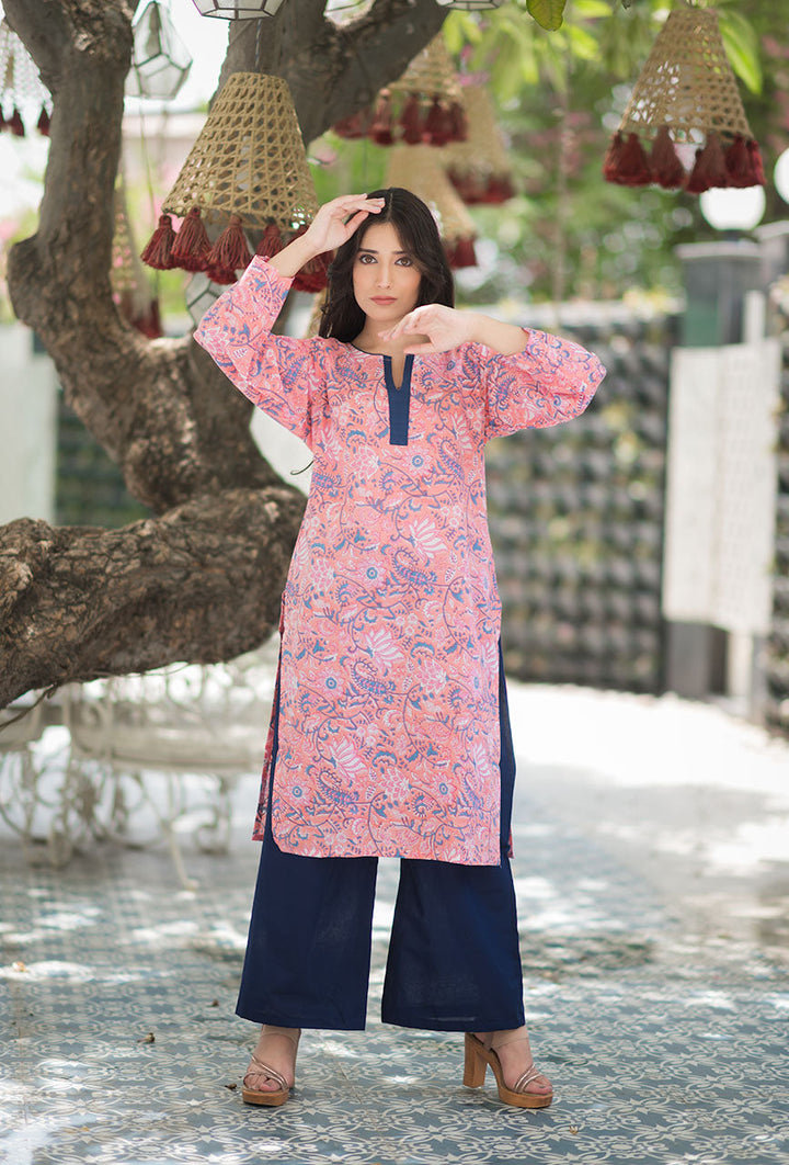 Peachy-Blue-Cotton-Hand-Block-Print-Kurta