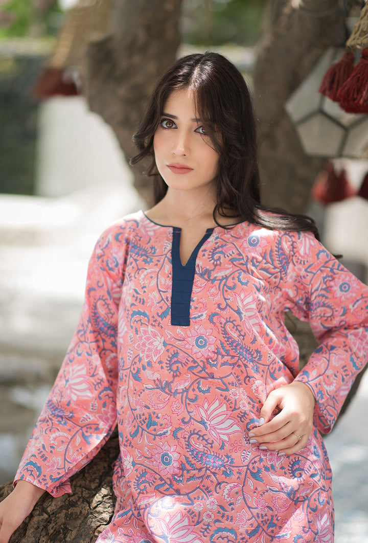 Peachy-Blue-Cotton-Hand-Block-Print-Kurta