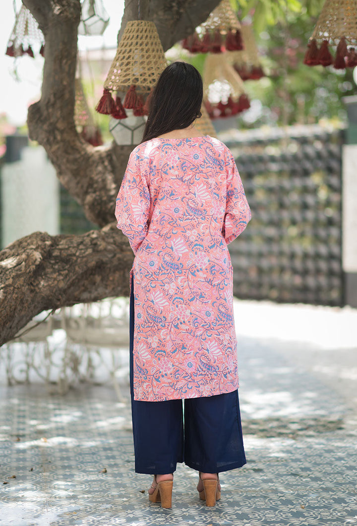 Peachy-Blue-Cotton-Hand-Block-Print-Kurta