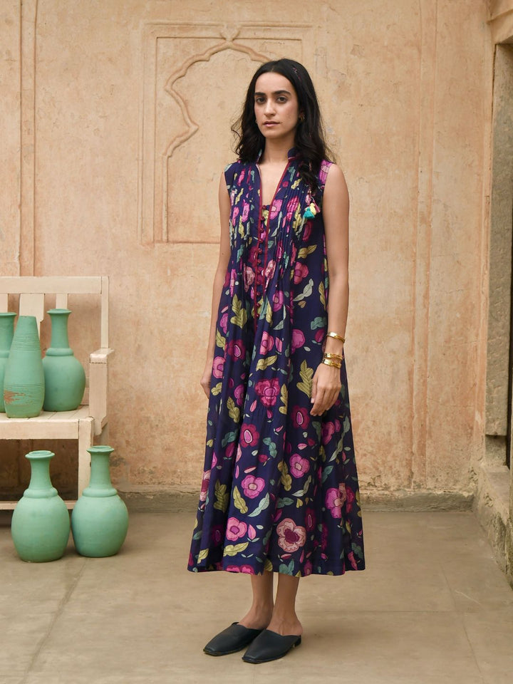 Persian Blue Sleeveless Carnation Shirt Dress