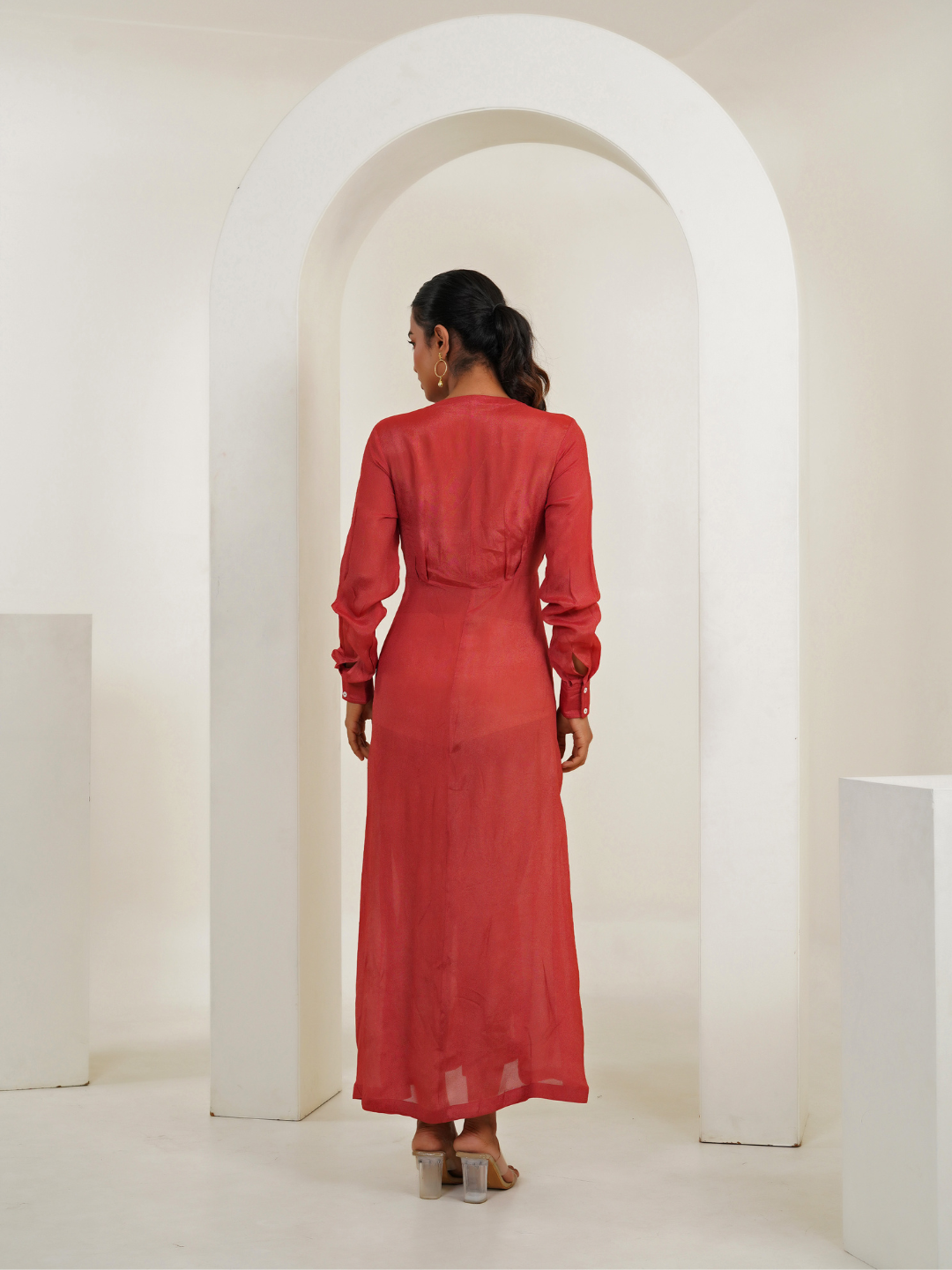 Persian-Red-Crepe-V-Neck-Maxi-Dress