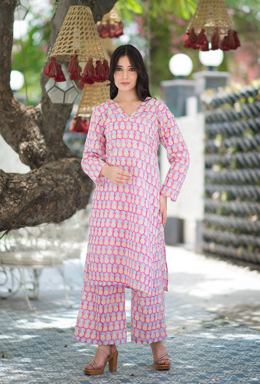 Pineapple-Pink-Treat-Cotton-2-Piece-Kurta-Set