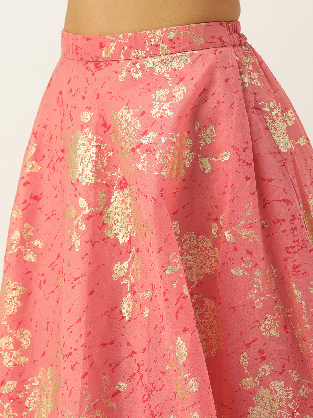 Pink-Art-Silk-Foli-Half-Sleeve-Print-Skirt-Sets