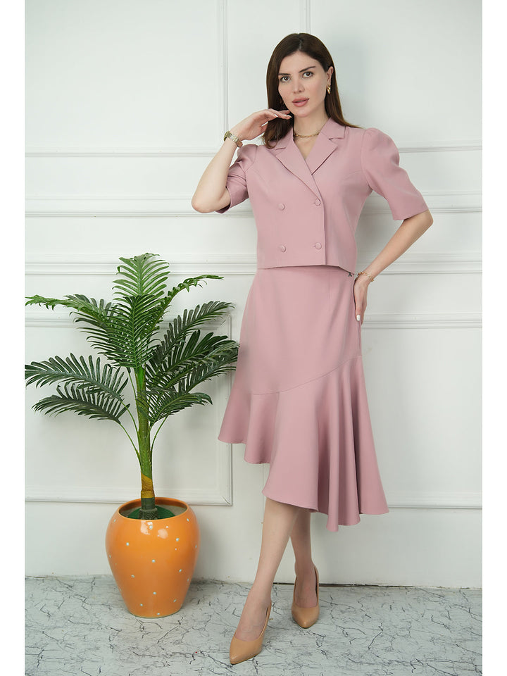 Pink-Blended-Fabric-Sunbeam-Blazer-Top-With-Skirt