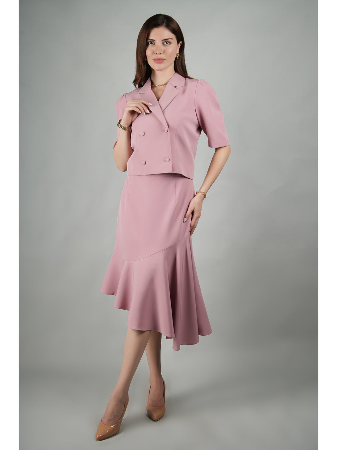 Pink-Blended-Fabric-Sunbeam-Blazer-Top-With-Skirt