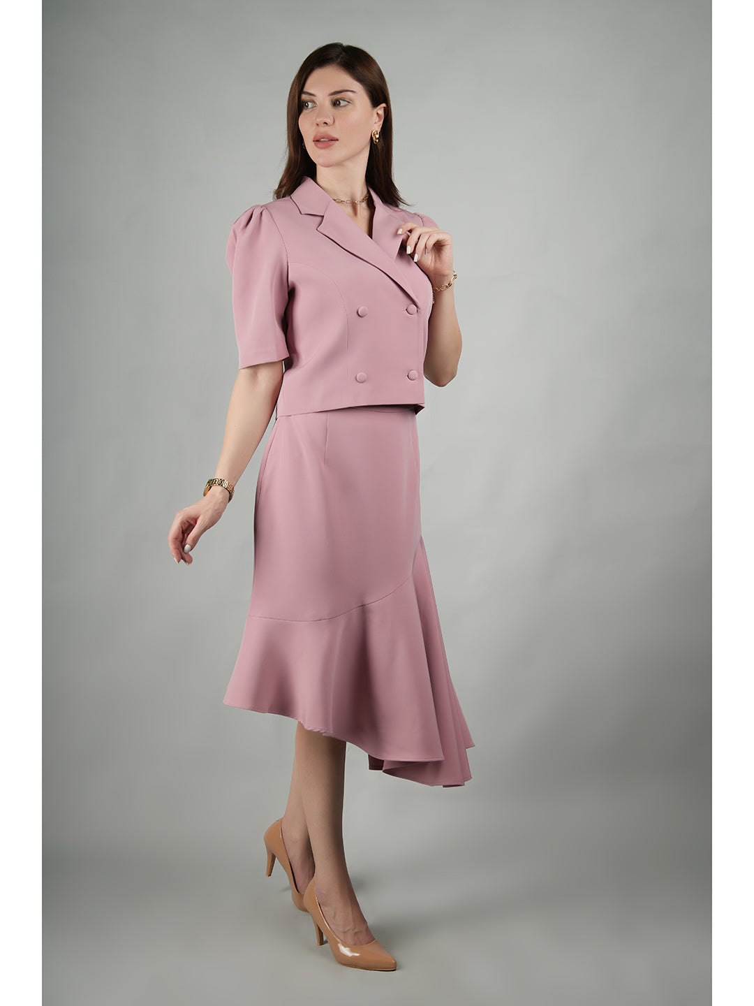 Pink-Blended-Fabric-Sunbeam-Blazer-Top-With-Skirt