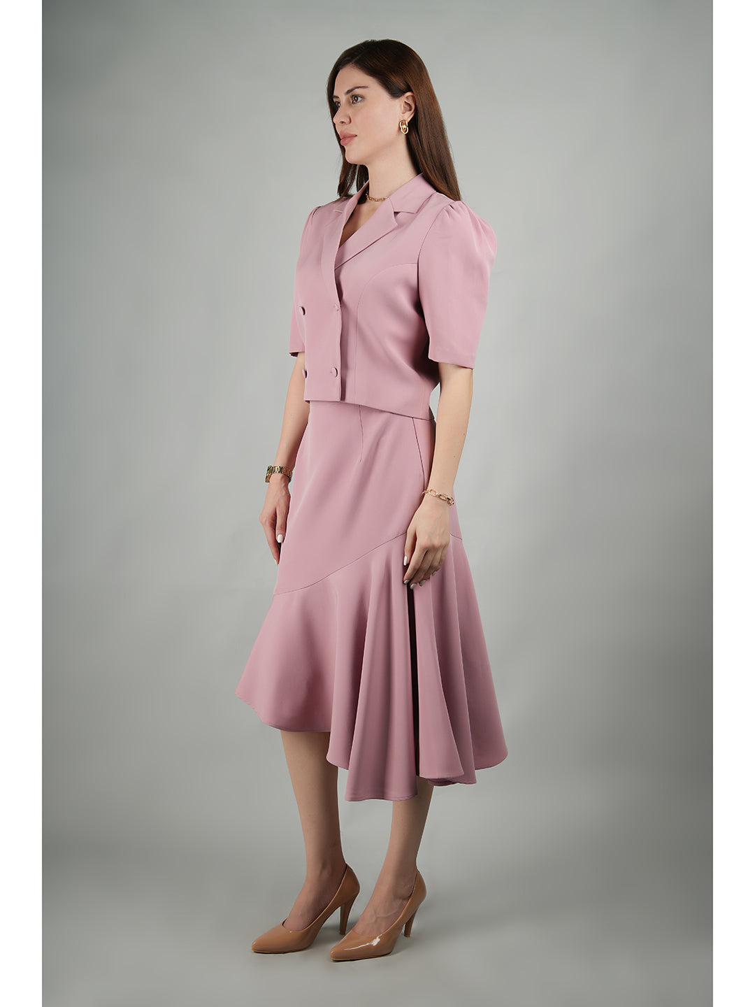 Pink-Blended-Fabric-Sunbeam-Blazer-Top-With-Skirt