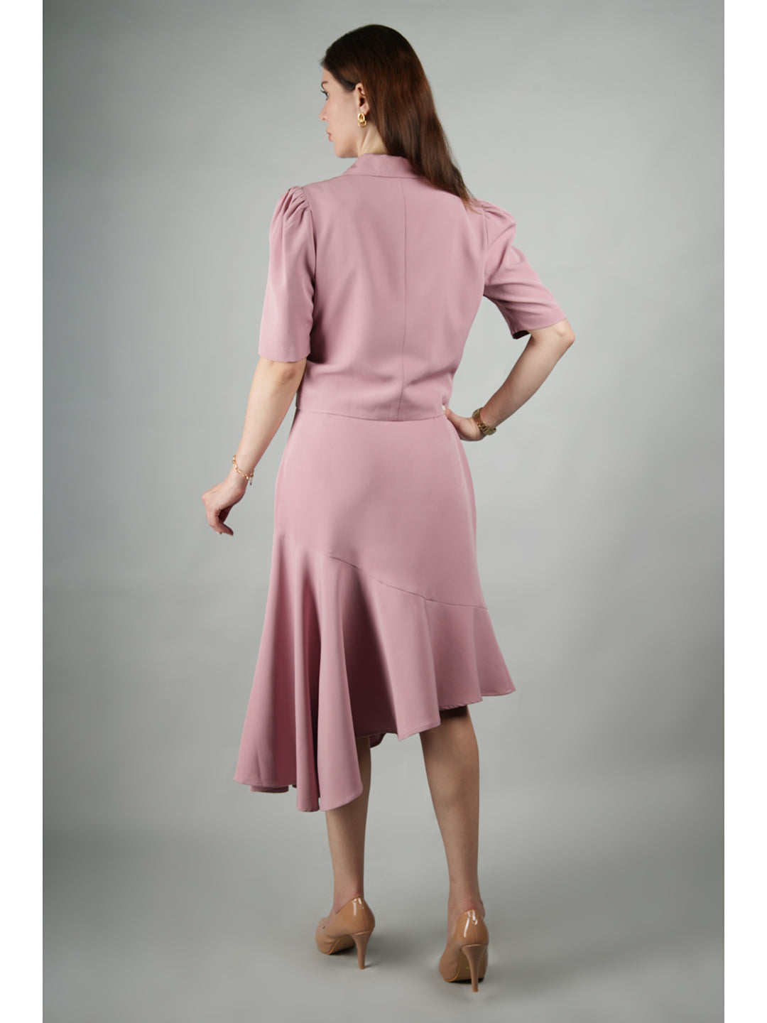 Pink-Blended-Fabric-Sunbeam-Blazer-Top-With-Skirt