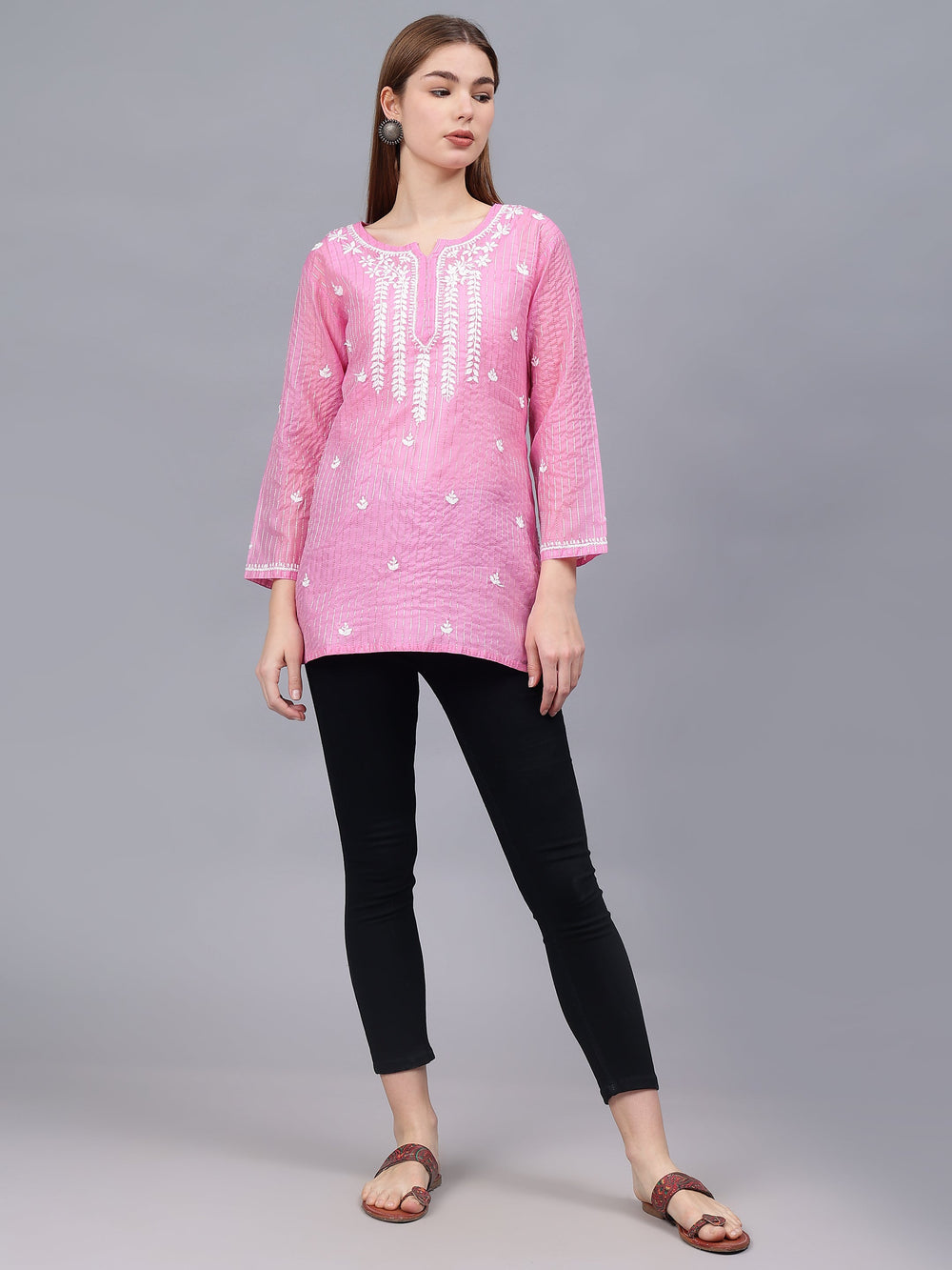 Pink-Chanderi-Embroidered-Chikankari-Tunic-With-Slip