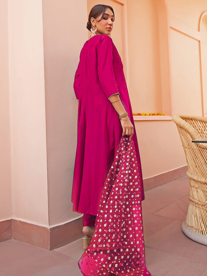 Pink Chanderi Embroidery Anarkali Set